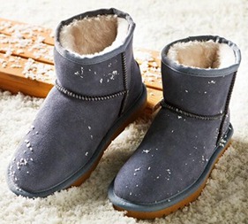真皮保暖雪地靴短筒-灰色
